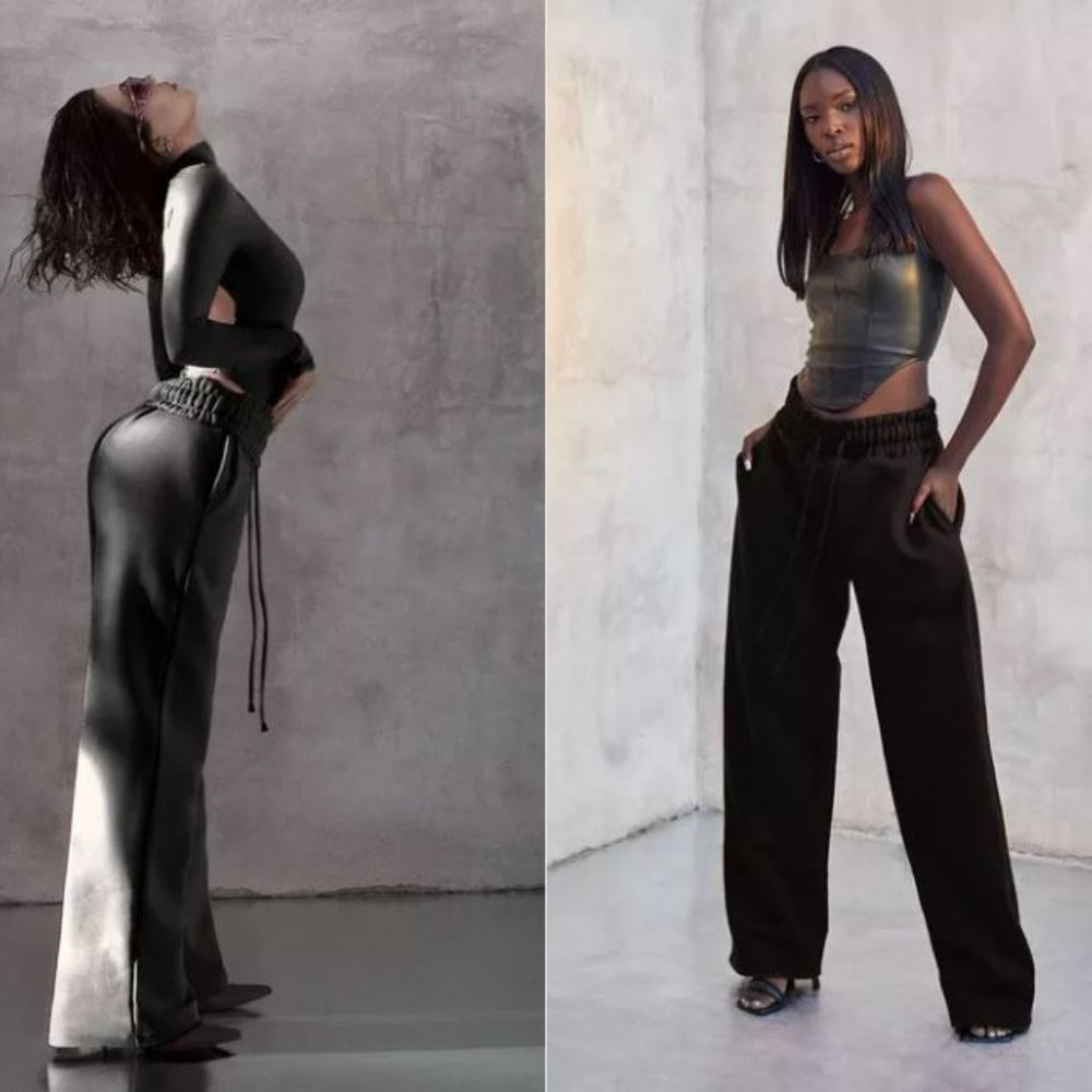 2x KOURTNEY KARDASHIAN BARKER WIDE LEG JOGGERS - Black AND Red